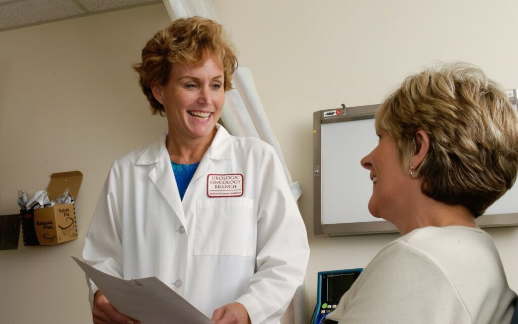 Doctor speaking with a patient during an oncology consultation